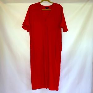 Whistles poppy red midi dress, M, ruffled sleeves